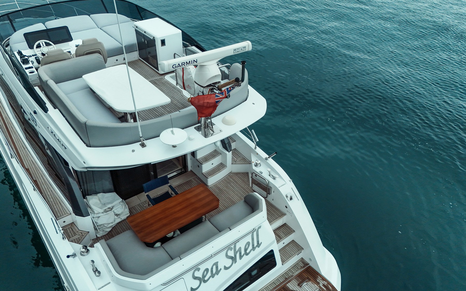 Azimut 53 Sea Shell yacht charter in Mallorca — aft deck and swim platform ready for a day of swimming, from Marina Palma, La Lonja.
