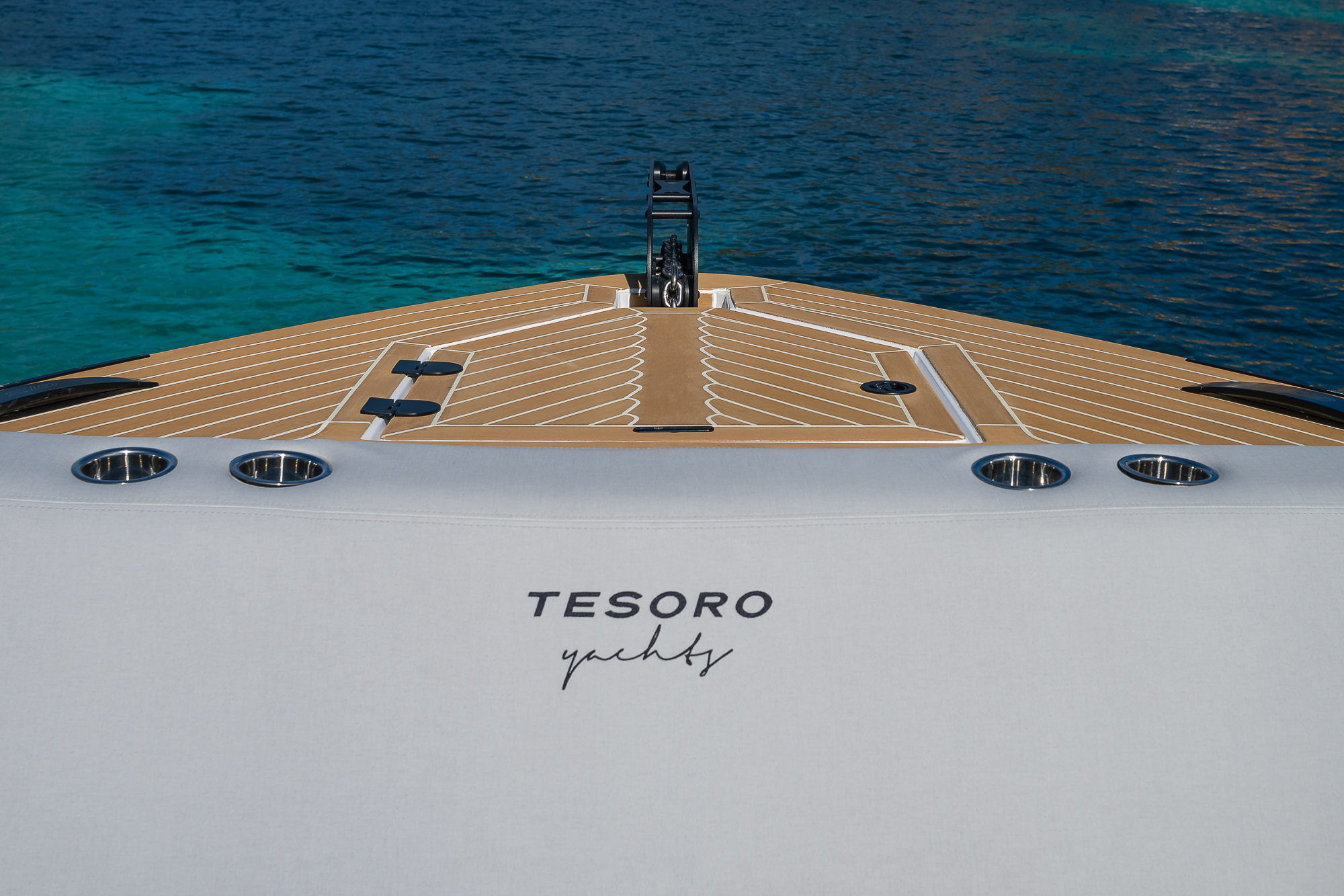 Tesoro T40 GTS New 2026 yacht charter in Mallorca — helm station and interior details, from Puerto Portals.