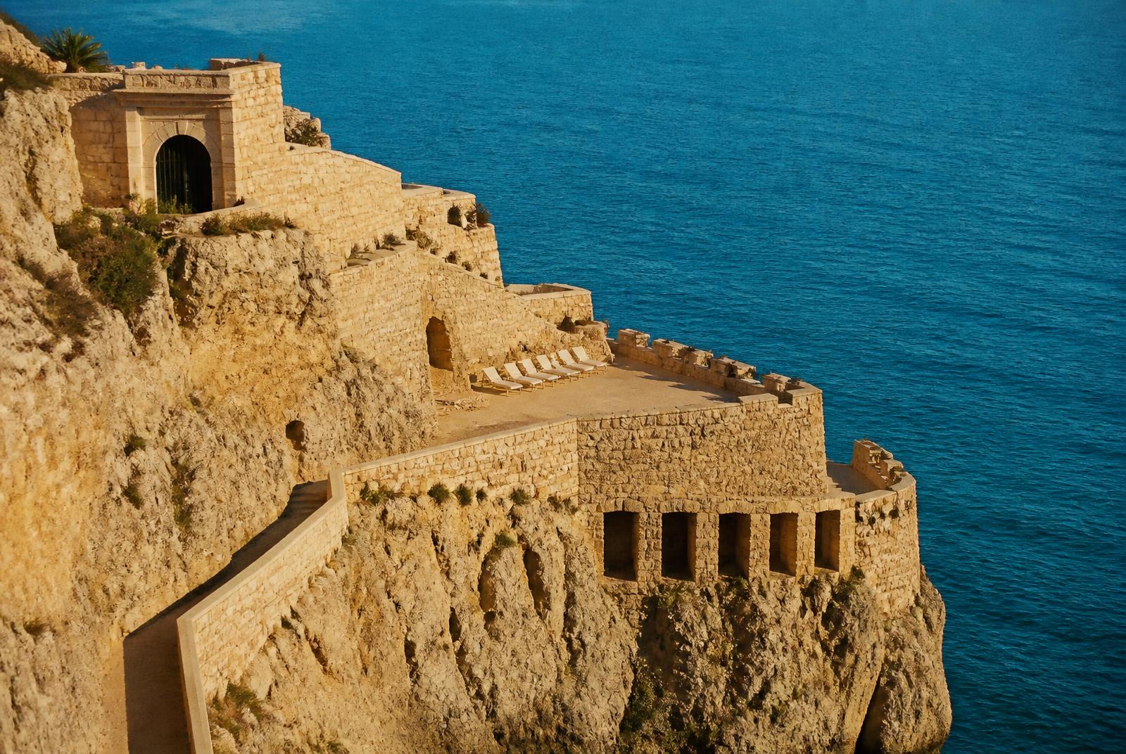 Cap Rocat, Cala Blava — beach club reachable by yacht from Puerto Portals, Mallorca