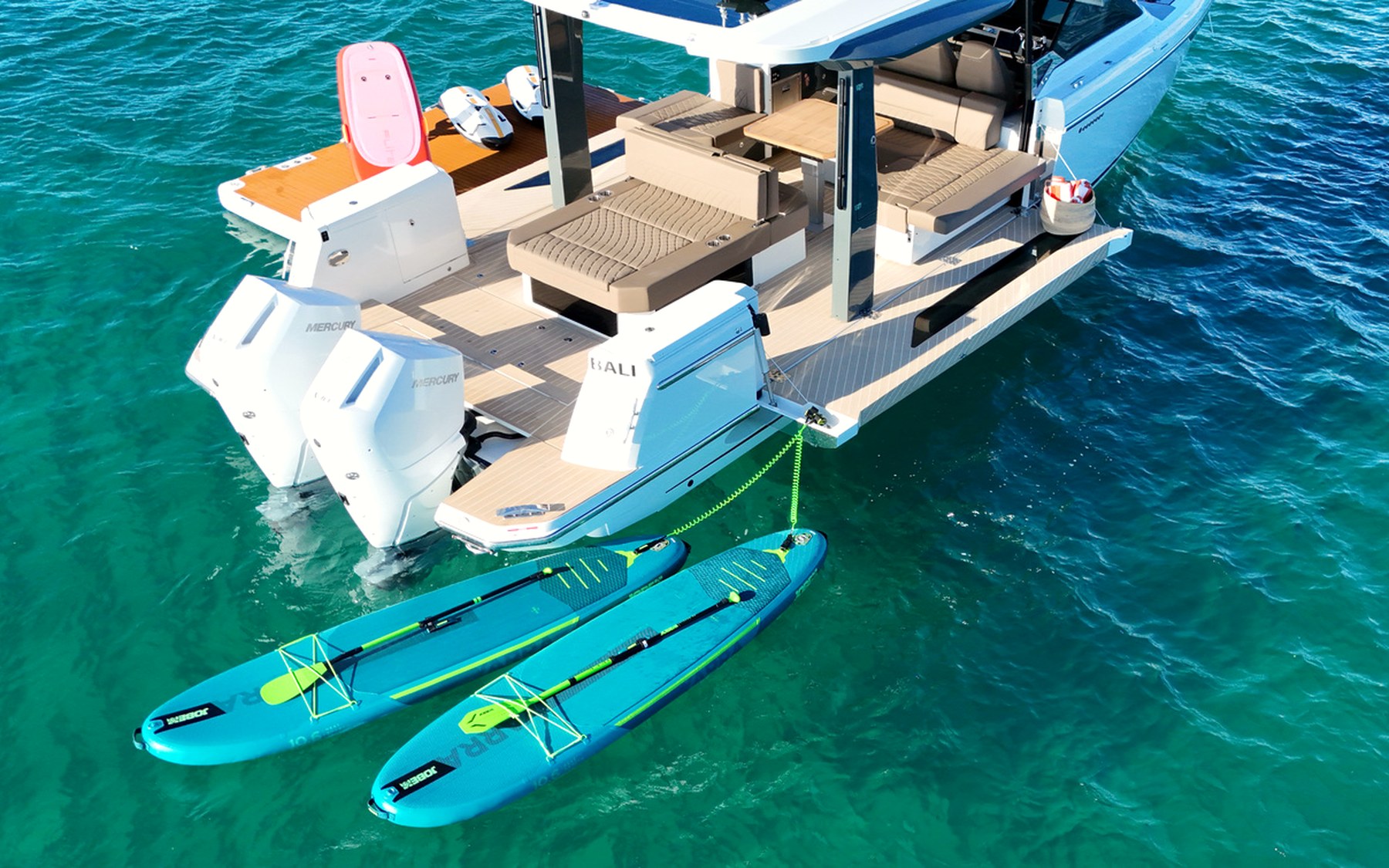 Saxdor 400 GTO Bali yacht charter in Mallorca — aft deck and swim platform ready for a day of swimming, from Marina Palma, La Lonja.
