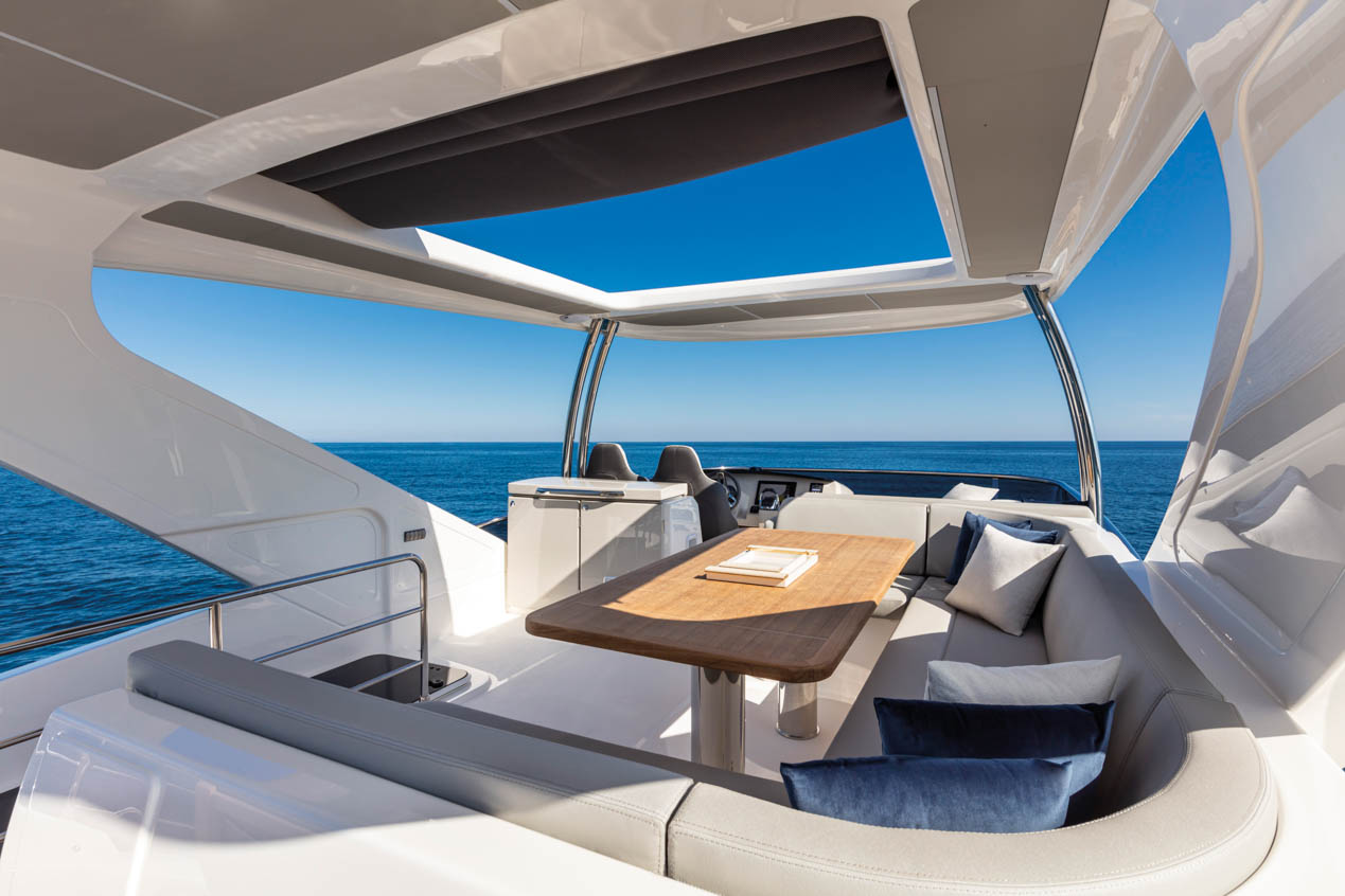 Absolute 62 Fly Emilia II yacht charter in Mallorca — helm station and interior details, from Marina Port de Mallorca, Palma.